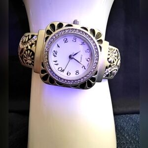 Black detail  blingy floral watch